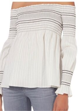 Intermix Thea Off-The-Shoulder Striped Smocked Blouse Size XS